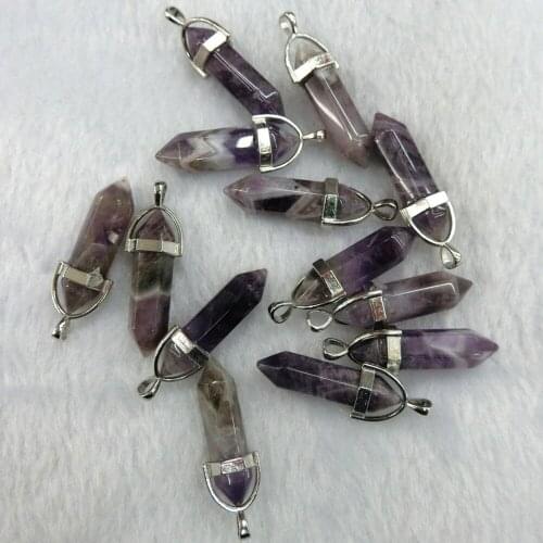 50pcs multiple Styles Bestselling Natural Amethysts Stone Charms Hexagonal Healing Reiki Point Pendants for Jewelry Making Free