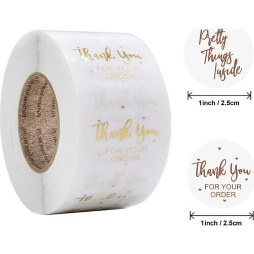 500 Pcs/roll Thank You for Your Order Stickers Transparent Gold Foil Stickers 1 Inch Handmade Scrapbooking Stationery Stickers