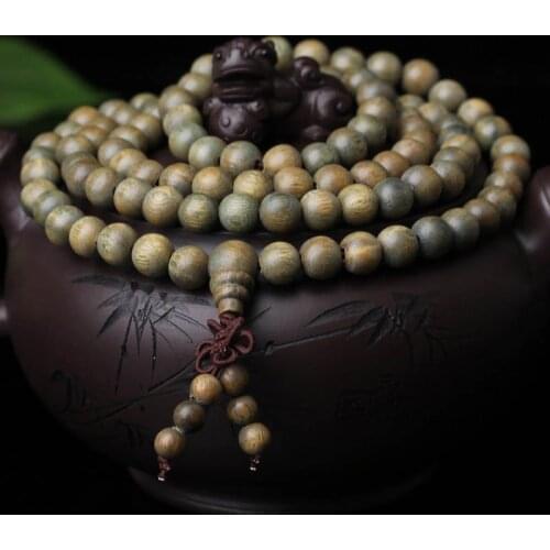 BRO772 Natural Green Sandalwood Long Bracelets 6mm Buddhist 216 Beads Prayer Mala Rosary Fragrant Verawod Necklace