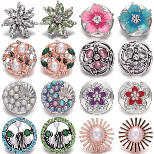 6pcs/lot 2020 New Snap Jewelry Crystal Rhinestone Flower 18mm Metal Snap Buttons Fit Snap Bracelet Necklace Ginger Charms
