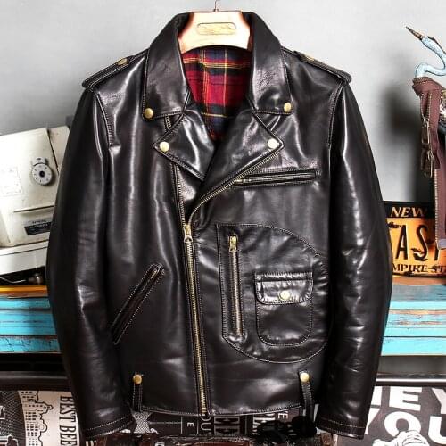 Free shipping.Brand Oil wax horsehide coat,quality genuine leather motor biker Jacket,fashion leather clothing.wholesales