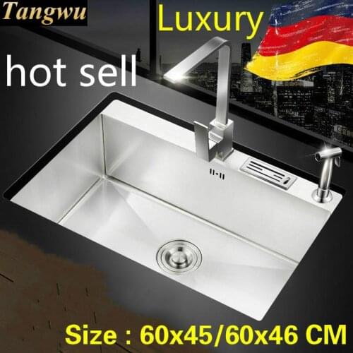Free shipping Apartment luxurious kitchen manual sink single trough do the dishes 304 stainless steel hot sell 60x45/60x46 CM