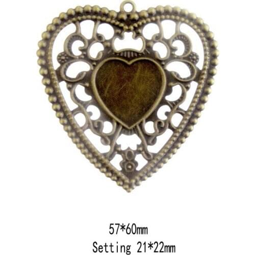 Free shipping Retail 5Pcs Antique Bronze Filigree Heart Cameo Frame Settings Decoration DIY Wraps Connnector 6.5x5.6cm F0361