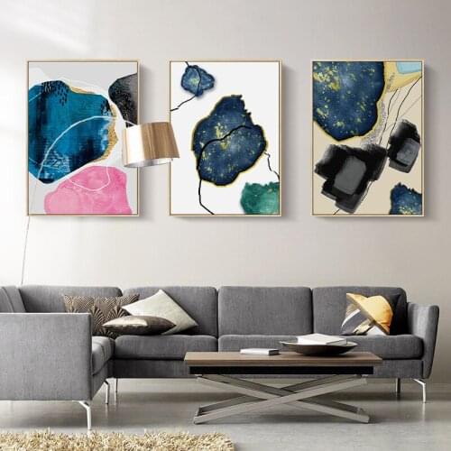 Spray Color Decoration Painting Pink Blue Black Colorful Rock Canvas Sofa Background Wall Picture Printing Poster Living Room