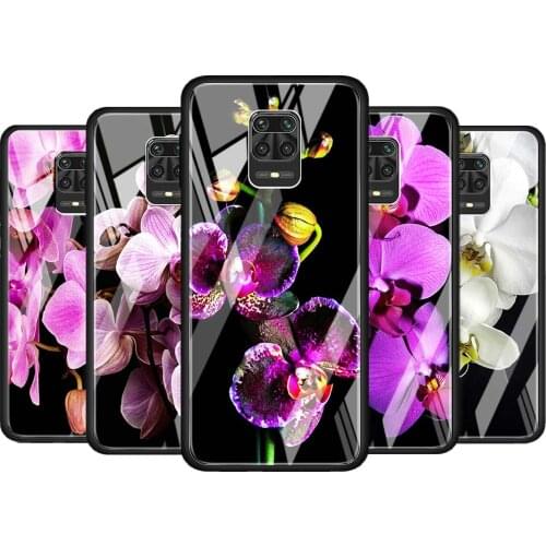 Orchid Flowers Colorful for Xiaomi Redmi Note 10 Pro Max 10S 9T 9S 9 8T 8 7 Pro 5G Luxury Tempered Glass Phone Case Cover