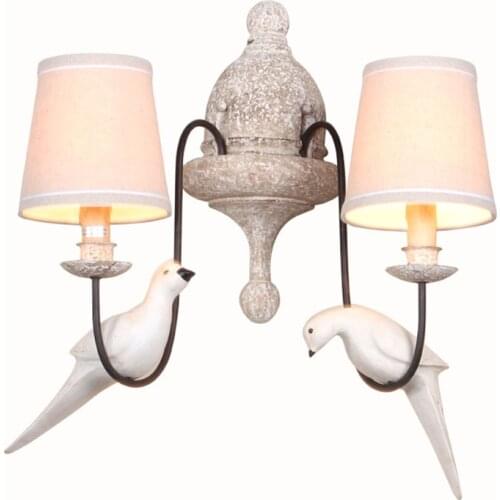 French resin bird wooden wall lamps bedroom corridor light American antique fabric shade living room sconces lights lighting