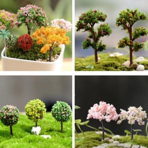 1 Pcs Mini Tree Terrarium Figurines Garden Miniature Resin Craft Home Garden Decoration Micro Landscape Bonsai Plant Iron Wire