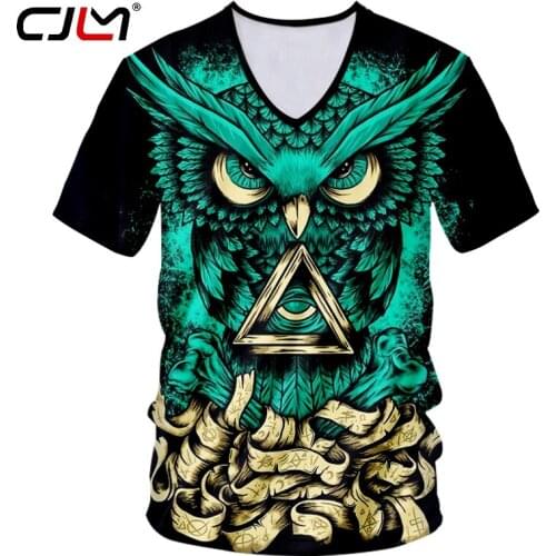 CJLM Man Large Size Spandex Animal V Neck Tshirt 3D Full Printed Bandage Owl Tee Shirt Mens Yellow Triangle Funny T-shirt