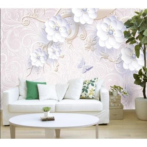 Customized wallpaper 3d romantic warm embossed white flower diamond mural living room bedroom restaurant background wall обои