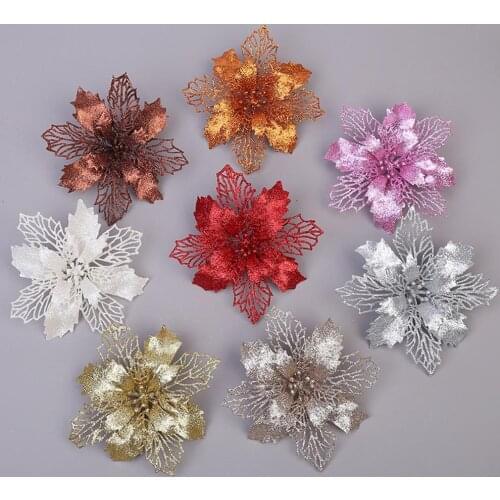 Glitter Artificial Flowers Fake Flowers Festival Party Wedding Decorations DIY Merry Christmas Tree Ornaments for Home