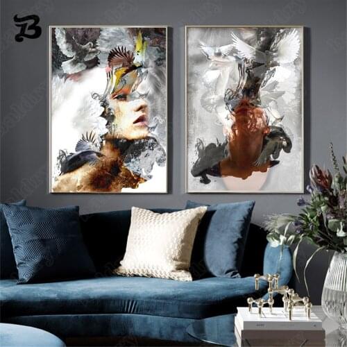 Canvas Painting Modern Abstract Girl Facial Silhouette Pigeon Wall Art Posters and Prints Wall Pictures for Living Room Decor