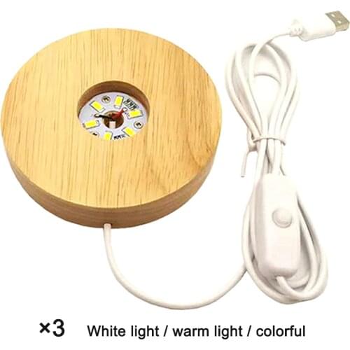 Round Wooden Base Led Table Lamp with USB Switch Modern Night Light Acrylic Led Night Lamps Holder Assembled Base
