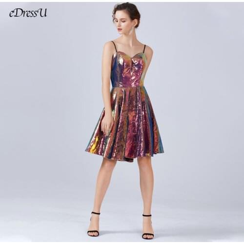 Metallic Cocktail Party Dress Grediant Dancing Dress Knee Length Night Club Dress Sexy Spaghetti Celebrate Dress WS-3766