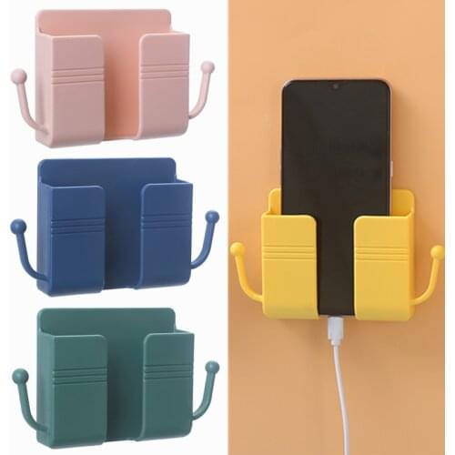 Multifunction Mobile Phone Wall Hanger Self Adhesive Charging Holder Plug Remote Control Storage Box Earphone Cable Organizers
