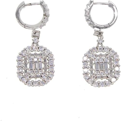Fashion silver plated rose gold color Dazzling Cubic Zircon Square Geometric Drop Earrings for Women Wedding Jewelry