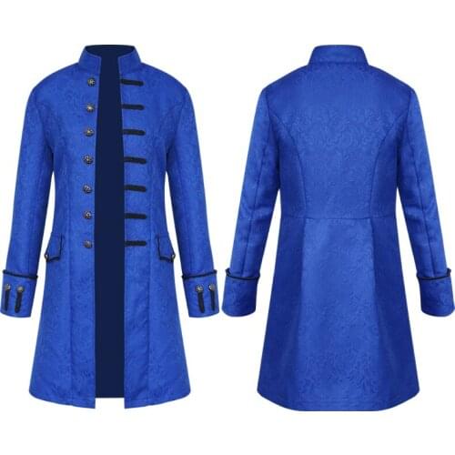 Men Steampunk Vintage Jacquard Tailcoat Jacket Halloween Costume Retro Gothic Victorian Frock Coat Uniform Halloween Costume