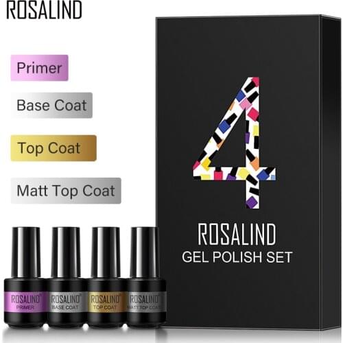 ROSALIND Base Top Coat Set Gel Nail Polish Hybrid Varnish Set For Manicure Nails Art All For Nails Cuticle Oil Base Top Box Set