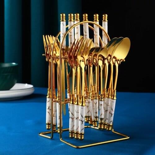24-piece cutlery set, with stand, stainless steel cutlery set, can accommodate 6 people, including knife/fork/spoon