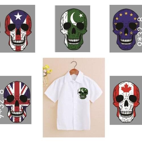 Punk Skull Patches Hot Heat Transfer Cloth Printing Sticker DIY Iron On Clothing Bag Shoes Customization Logo