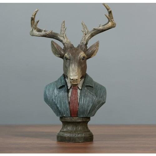 DESK DECOR DEER HEAD FIGURINES HOME DECORATION ACCESSORIES ANIMAL MINIATURES BITHDAY WEDDING GIFT