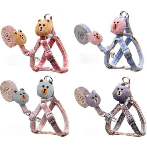Cute Pet Dog Cat Harness and Leash Collar Set With Lovely Bear Toy for Small Medium Pet Outdoor Walking