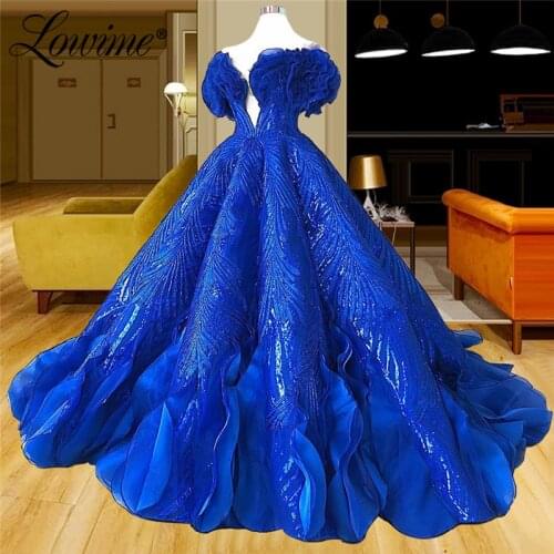 Lowime Puffy Prom Dresses Long Formal Royal Blue Evening Dress 2021 Couture A Line Celebrity Party Dresses Robe De Soirée