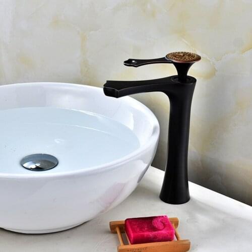 LIUYUE Basin Faucets Black/White Brass Single Handle Bathroom Pattern Design Basin Faucet Cold Hot Water Crane Sink Mixer Taps