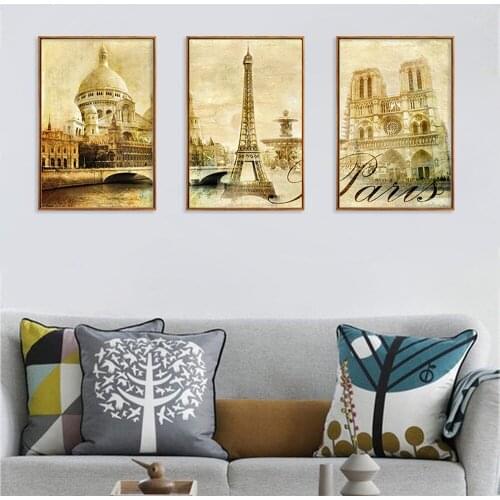 Triple Oil Painting of Retro European Architecture Painting Family Cuadros Decoracion Dormitorio Salon Canvas Wall Art Picture
