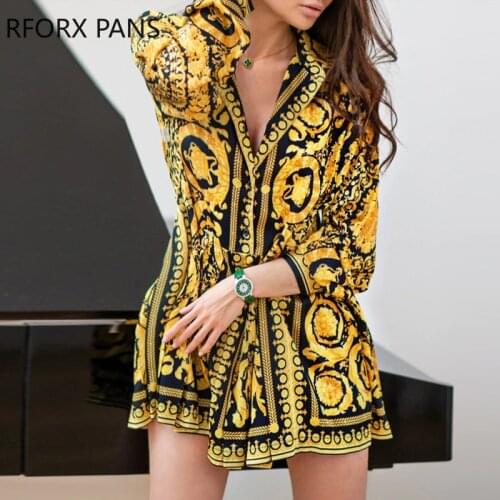 Vintage Scarf Print Long Sleeve Shirt Dress