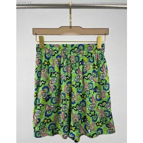 High Street Flowers Print Shorts for Women Autumn 2021 New Runway Design Waist Elastic Mini Shorts Lady