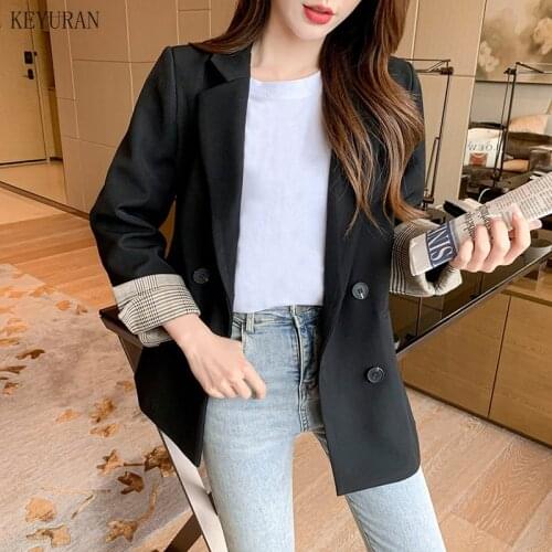 Women Casual Blazer 2021 New Spring and Autumn Ladies Elegant Office Double Breasted Blazer Jacket Feminine Small Suit Black
