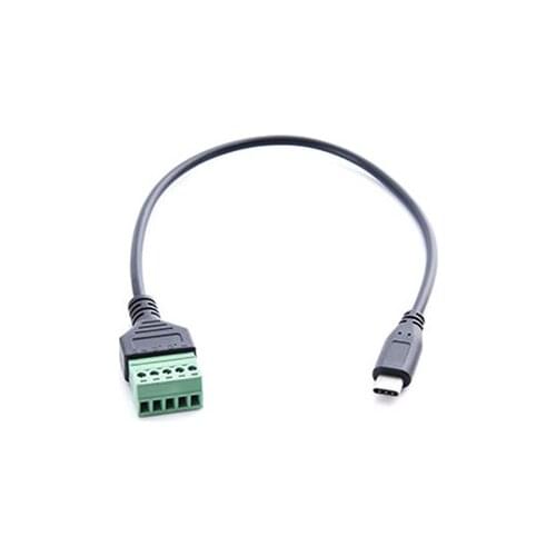 10pcs/lot USB-C USB 3.1 Type-C Male to 5 Pin Screw Connector with Shield Solderless Terminal Plug Adapter Cable Cord 30cm/1ft