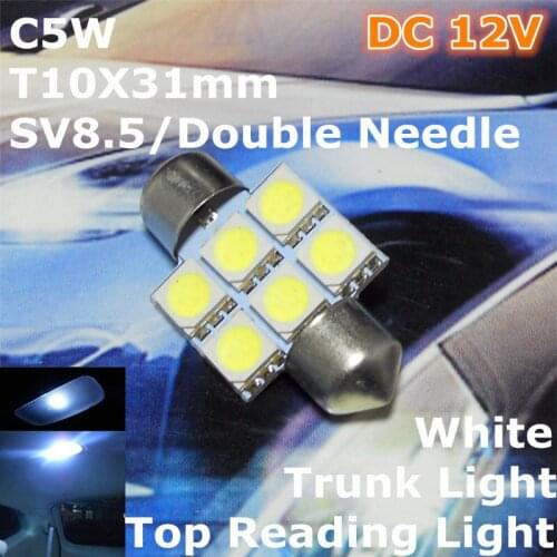 12V LED Car White Color Double Needle Bulb Lamp(2*3*5050 SMD Lamp)C5W 31mm for Top Reading Trunk Licence Board Light