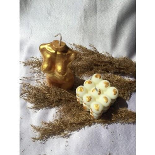 2pcs 3D Vanilla Scented Woman And Bubble Soy Candle Gold Color Decorative Powder Scented Aromatherapy Candle Set Home Decor