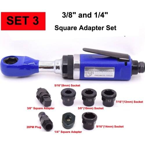 3/8" 1/4" Inch 12mm 14mm Pass Through Thru Air Ratchet Wrench Thru-Hole Compact Wrench Pneumatic Ratchet Socket Set Sleeve