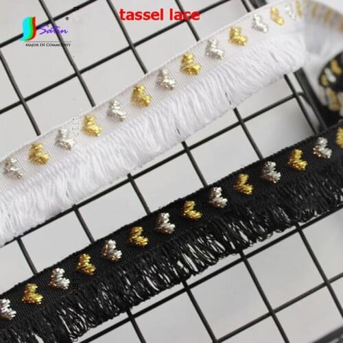 3cm Wide Love Jacquard Unilateral Tassel With White Black Gold And Silver Love Ribbon Beautiful Cute Lace Webbing S394P