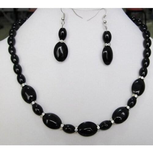 Free Shipping Beautiful 8x12mm & 13x18mm Black Onyx Gems Necklace 18" Earrings set