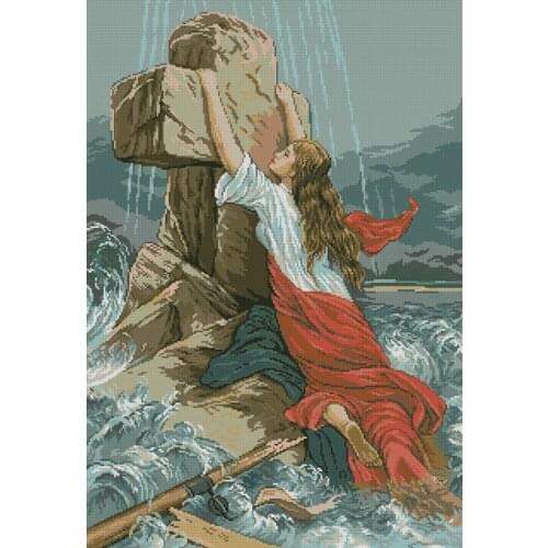 Free Delivery Top Quality Religion Counted Cross Stitch Kit Cross And Girl Christ Baptism Sea Raining