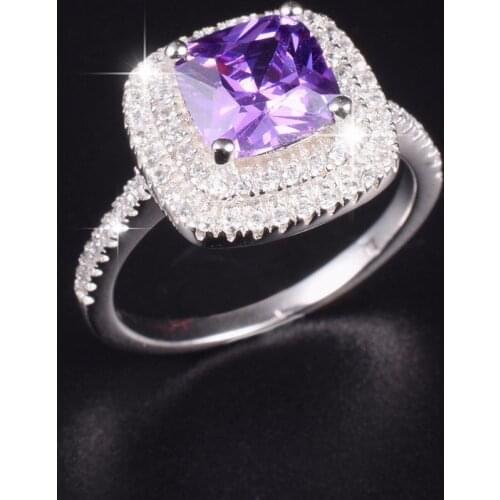 Brand Real Solid 100% 925 Sterling Silver Wedding Rings Jewelry for Women Purple 3ct Simulated Diamond Engagement Ring sz 5-10