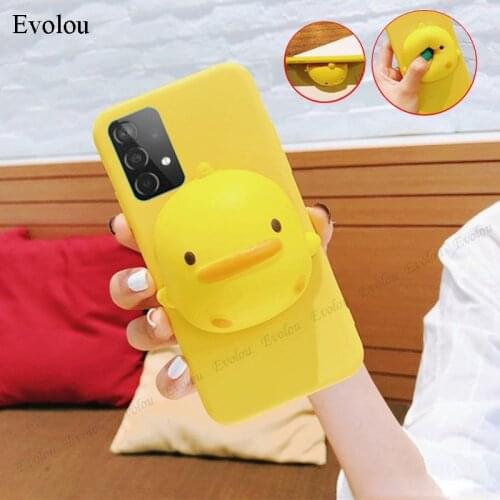 For Samsung Galaxy S21 Ultra S20 FE Fan Edition A42 A12 A52 A72 A02S 5G Case 3D Squishy Cute Yellow Duck Stress Reliever Cover