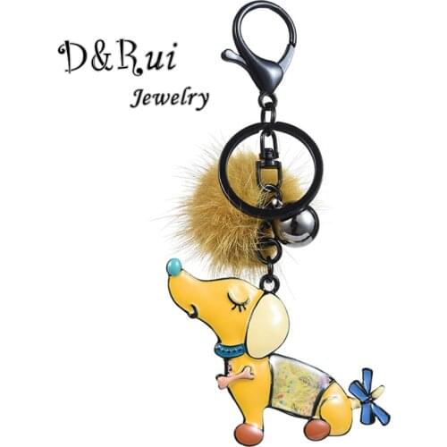 D&Rui Jewelry 2019 Cute Enamel Dog Keychain for Women Girls Boys New Year Gift Metal Key Chain Rings Charm Car Bags Accessories