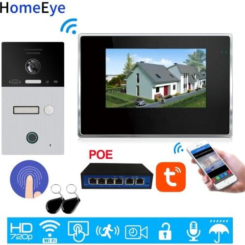 TuyaSmart App Remote Unlock WiFi Video Intercom Video Door Phone Code Keypad+RFID Card+Fingerprint Access Control Touch Screen