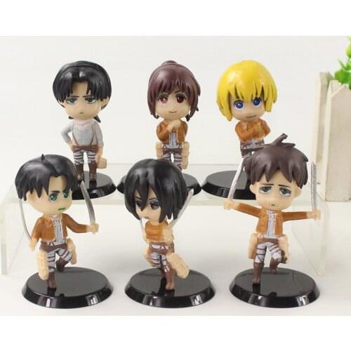 7-8cm 6pcs/Lot Anime Attack on Titan Eren Jaeger Mikasa Ackerman Levi Rivaille Levi Ackerman PVC Action Figure Toy Model Doll