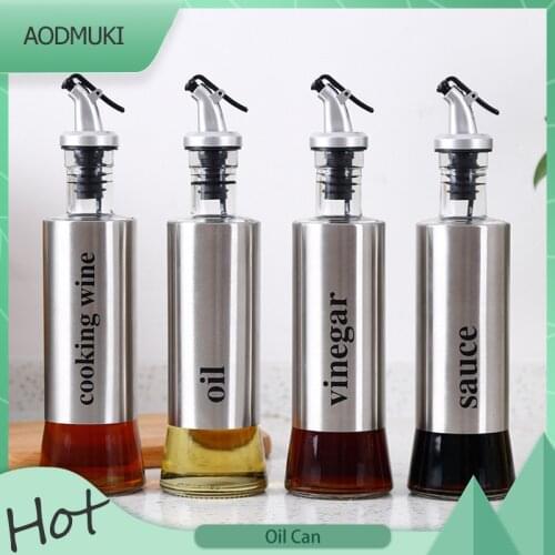 500Ml Easy Access Home Leak Proof Stainless Steel+Glass Edible Oil Bottle Soy Sauce Vinegar Container Tank Kitchen Storage Tool