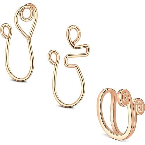 Fake Nose Rings, Clip on Nose Rings for Women, Non-Pierced Hoop Adjustable Nose Cuff, Ear Cuff, Stainless Steel Fake Piercings