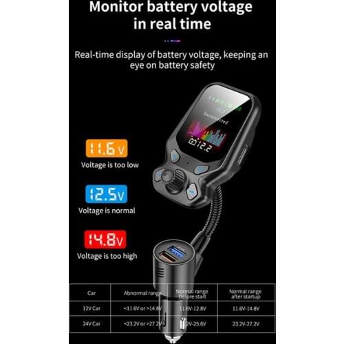 Bluetooth 5.0 FM Transmitter Handsfree MP3 Player QC 3.0 Dual USB Ports Charger