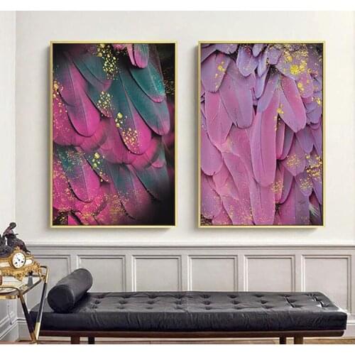 Purple Feather Art Canvas Painting Print And Poster Minimalist Wall Art Painting Decorative Picture Modern Home Decor Unframed
