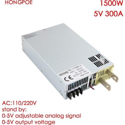 1500W 300A 5V Power Supply 5V Driver for LED Strip AC to DC 0-5V Analog Signal Control 0-5V Adjustable Power Supply SE-1500-5