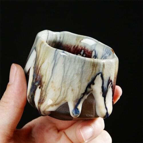 Japanese Style Ceramic Ice Cracked Glaze Tea Cup Handmade Coarse Pottery Ru Kiln Master Cup Creative Office Teacups Drinkware