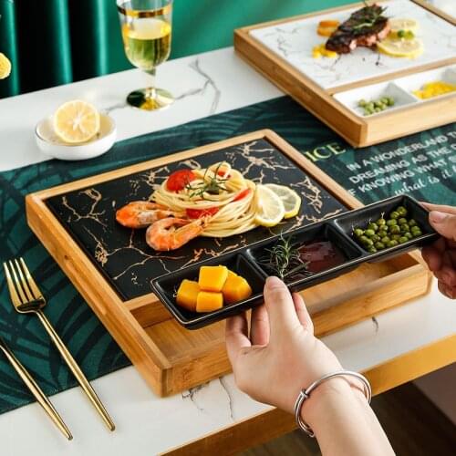 Nordic ceramic marbled western dinner plate steak plate creative tableware divided into lattice dessert plate